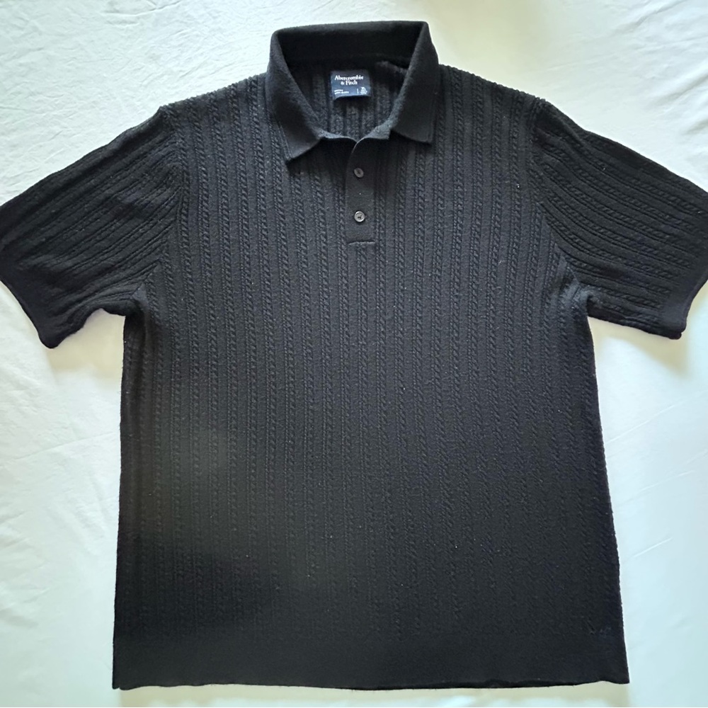 Abercrombie Black Textured Knit Polo Shirt Men XL Sweater Style
